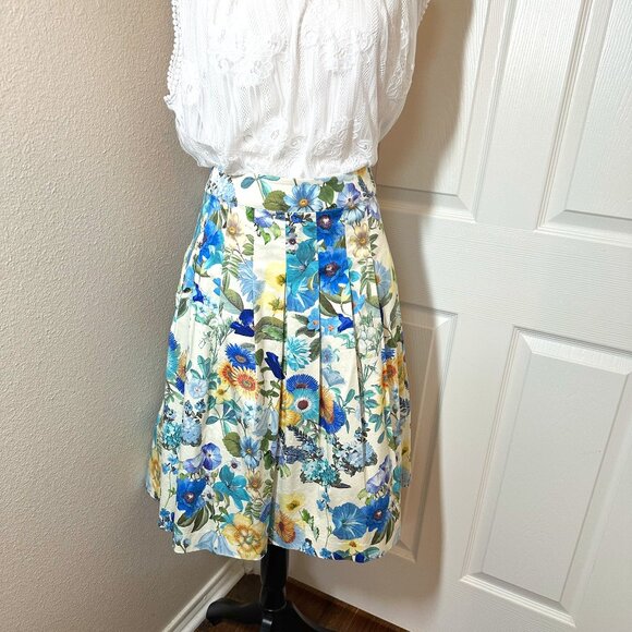 Talbots Pleated Floral skirt size 18 women, multicolor with ivory background - Picture 1 of 6